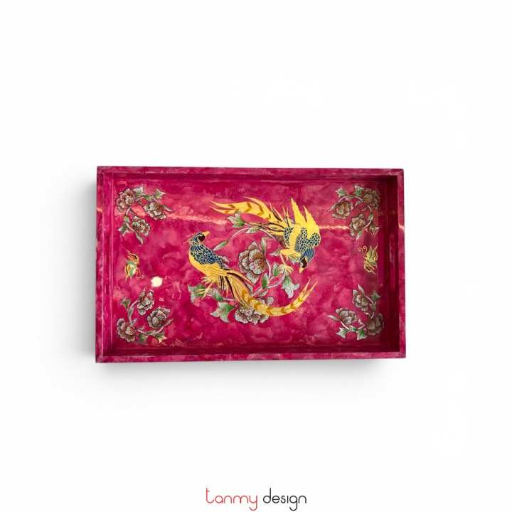Khay sơn mài họa tiết Sắc xuân 25x40 cm